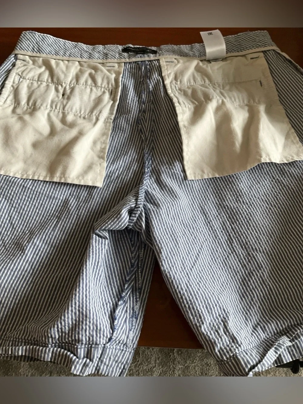 Banana Republic Men’s Aiden Chino Blue and White Striped Flat-Front Shorts